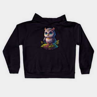 Cute Owl with Blue Feathers Kids Hoodie